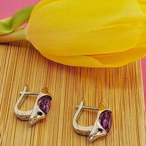Natural Amethyst 925 Sterling Silver Earrings.
